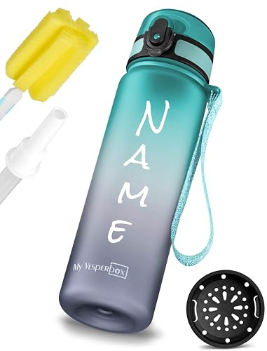 My Vesperbox® Personalisierte Trinkflasche Kinder 500ml [INK. STROHHALM & SIEB] - Wasserflasche Kohlensäure Geeignet & Auslaufsicher - Water Bottle Kids - für Schule & Sport - BPA frei