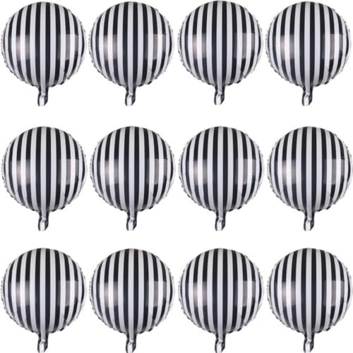 12 Pcs 18 inch Black White Strips Balloon Foil Balloon for Party Decoration Happy Birthday Decoration