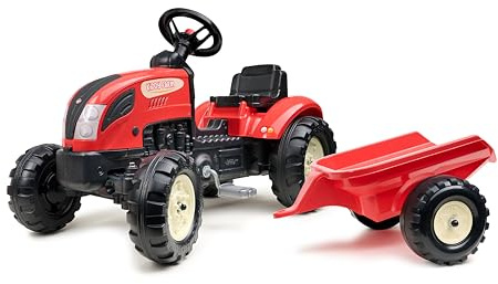 FALK - Trattore a pedali Kiddy Farm - Rosso - con rimorchio - Made in France - Da 2 anni - 2158L