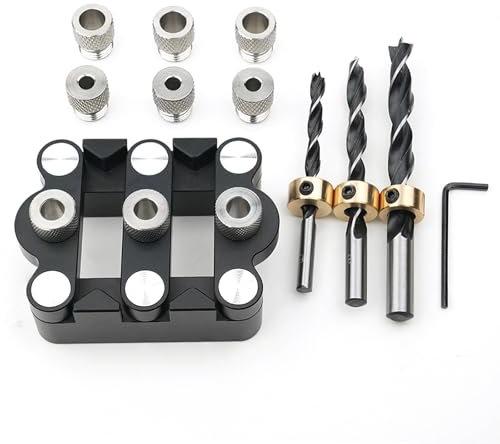 6/8/10mm Holzdübel Bohrschablone Möbelbau,3 in 1 Bohrlehre für Die Holzbearbeitung Exakte Dübellöchre,Dübelhilfe mit Positionierungsclip Bohrer Perforator,Bohrhilfe