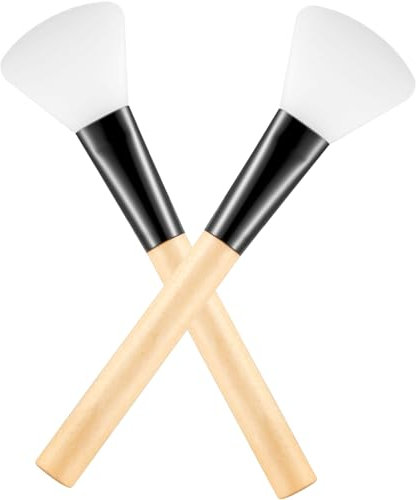 Lot de 2 pinceaux en silicone pour masque facial avec manche en bois pour masques à l'argile, à la boue, au charbon de bois