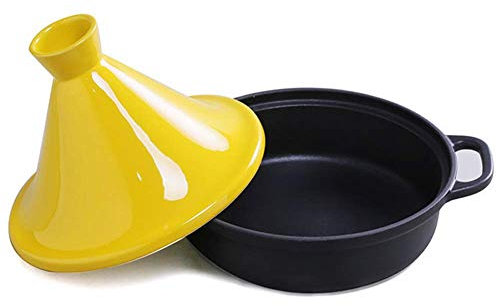 Tagine PotCasserole Dishes with Lids 20Cm Cast Iron Tagine Pot, Tajine Cooking Pot with Enameled Cast Iron Base and Cone-Shaped Lid (Yellow)