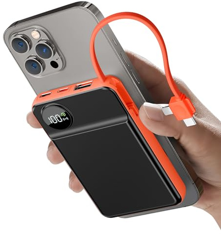 20000mAh Magnetische Ladegerät, Wireless Power Bank, USB C Mini Powerbank mit Kabel, Externe Handyakkus mit LED Display, PD 20W Schnellladen Akkupack für iPhone, Smartphones, Klein Aber Stark