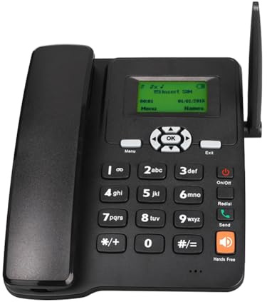 Cpolebev Teléfono Inalámbrico de Escritorio Compatible con gsm 850/1800/1900 MHz, Tarjeta SIM Dual, Teléfono Fijo 2G con Antena, Radio y Enchufe de la UE