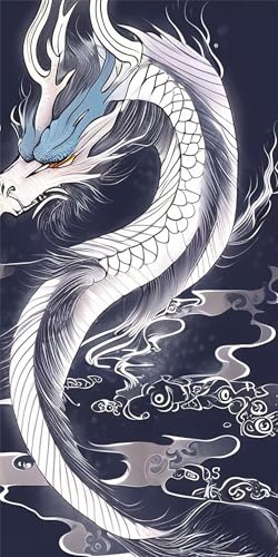 Malen Nach Zahlen Weißer Drache Malen Nach Zahlen Kinder, XXL Groß DIY Malen Nach Zahlen Erwachsene Ölgemälde Set, mit 3-Pinseln und Acrylfarbe für Anfänger Geschenke und Home Wand Dekor 70x140cm T968