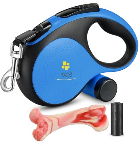 Correa Extensible Perro Grande,retractil hasta 50Kg y 5 Metros - Dog leashes (L, Azul) un Paseo Completo Que Incluyen un Hueso para lanzar y pasarla Bien.