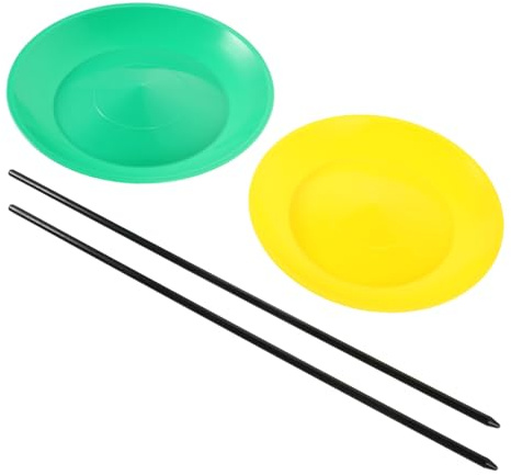 BESTonZON 2 Jonglierteller Satz mit Kunststoffstäben Jonglier Geschicklichkeitsspiel für Kinder und Zirkusshows Drehende Teller Robustes Material Anfänger Profi