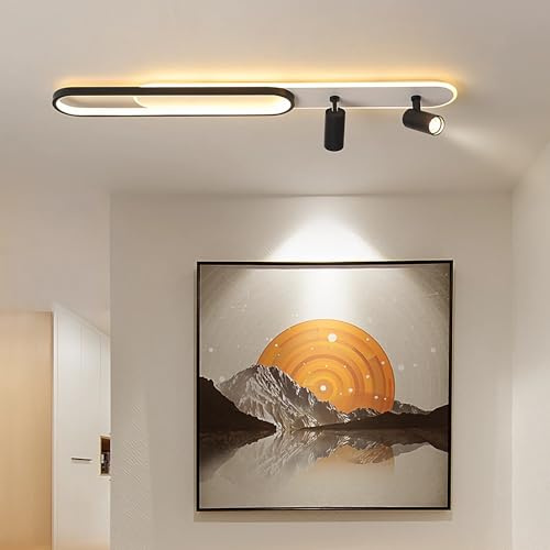 Modern LED Deckenleuchte Dimmbar 3000K-6000K Fernbedienung Deckenlampe Wohnzimmer Schlafzimmer Lampe Flur Lang Deckenstrahler Wohnzimmerleuchte Diele Spots Leuchte Deckenspot (Schwarz Weiß, L100cm)