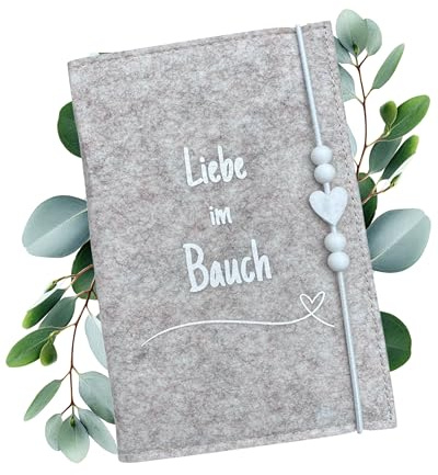 MüggenStick Mutterpasshülle als Schutzhülle - elegante Hülle Mutterpass aus Filz - stilvolle Mutterpass-Hülle für Schwangere und zukünftige Mütter (Beige - Liebe im Bauch)