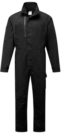 Portwest CD891 WX2 Eco Stretch Coverall | Black, Large, Two-Way Zip, Seven Pockets, Recycled Polyester, Action Back, Slim Fit, Stretch Fabric