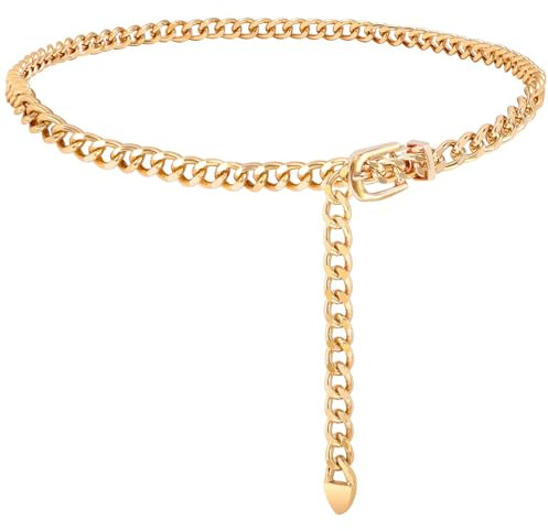 WHIPPY Damen Kettengürtel Mode Taillenkette Gürtel Verstellbare taillengürtel für Kleid Jeans, Gold, 150cm