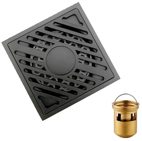Scarico a pavimento in acciaio inox per bagno, doccia, balcone e WC, filtro per capelli, design a righe, sifone per esterni (nero 8), facile da pulire