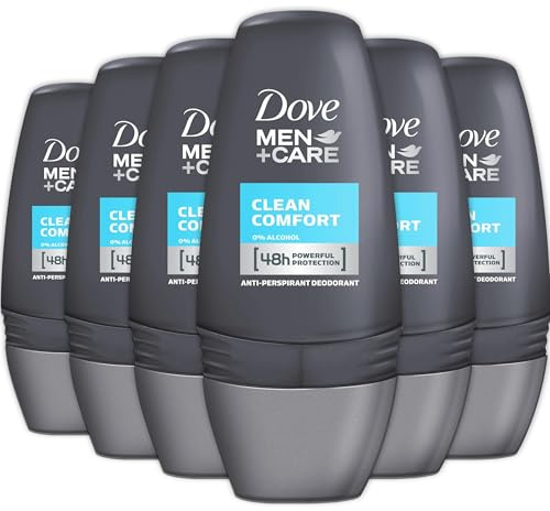 Dove Men+Care Clean Comfort Roll-On Deodorant, 6 Pack, Travel Size TSA Approved, 48-Hour Antiperspirant for Men, Long-Lasting Sweat & Odor Protection, Fresh Scent, 1.69 Oz. Each