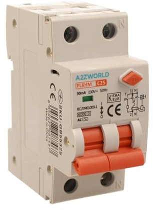 Interruptor diferencial magnetotérmico 25 A C25, RCBO Tipo AC Curva C, 1P+N 6 kA 30 mA, doble palanca con diagnóstico visual, 2 módulos DIN, serie PL8HM electromagnética