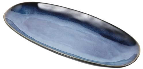 ANDRESLAD Large Blue Ceramic Sushi Plate Fish-Shaped Food Tray for Snacks Appetizers Fruit Serving Premium Porcelain Dish for Home Restaurant Hotel Use