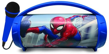 Lexibook, Spider-Man, Wireless light speaker with microphone, Stereo sound, Karaoke function, USB and SD card ports, Rechargeable battery, Handle to carry everywhere, Blue, BTP585SPZLXB