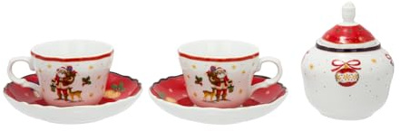KASANOVA Lot de 2 tasses à café et sucrier Noël rouge
