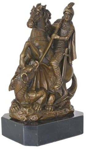 BRONZEFIGUR HEILIGER MICHAEL DER DRACHENTÖTER – ERZENGEL SKULPTUR AUS MASSIVER BRONZE AUF MARMORSOCKEL 21 cm – ANTIKER STIL – SYMBOL FÜR MUT, SCHUTZ & GÖTTLICHE GERECHTIGKEIT – SIGNIERTE KUNSTFIGUR