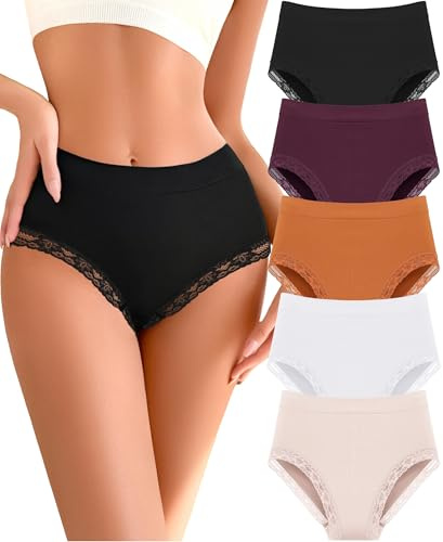 READY TO LOVE Tummy Control Womens Underwear Seamless High Waisted Panties | Light Tummy Control 5-Pack Lace Breathable Plus Size Tagless Full Coverage Shaper Briefs for Postpartum & Daily Comfort