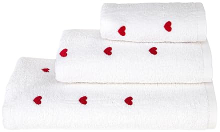 Sono a casa - Set 3 Asciugamani Bagno con Cuoricini Ricamati | 100% Cotone Extra Morbido e Assorbente | Telo Bagno 70x140 cm + Asciugamano Viso 50x100 cm + Asciugamano Ospite 40x50 cm
