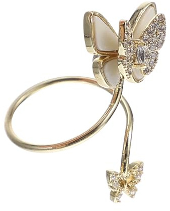 NUOBESTY Butterfly Nail Ring for Women Gold Color with Pearl Shell and Zircon Nail Art Decoration Finger Rings Trendy 2024 Nail Accessories