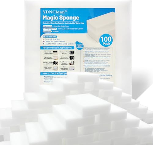 YDN Clean Magic Sponge Erasers, Water-Activated Cleaning Sponge, Multi-Purpose Melamine Foam Cleaner for Kitchen, Bathroom, Walls, Shoes & Car Interior – Durable, Non-Scratch & Reusable (100)