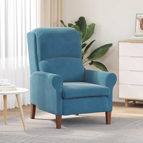 SooIarix Fåtölj blå 76 x 94 x 102 cm, sammet öronfåtölj, modern loungefåtölj med träben, stoppstol för vardagsrum sovrum, max. 110 kg