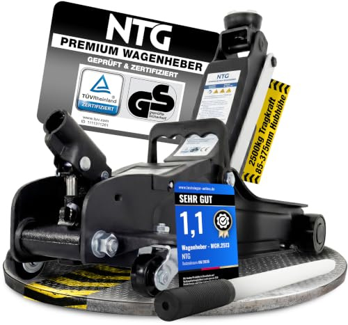 NTG Wagenheber Hydraulisch 2,5T - 85-375mm Hubhöhe Rangierwagenheber flach | Rangierwagenheber für tiefergelegte Autos - KFZ PKW Autoheber - Profi-Werkstattheber mit TÜV-Prüfzeugnis zertifiziert