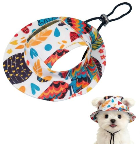 FIQLUL Hunde Sonnenhut Verstellbare mit Ohrlöchern, Sommer Sonnenschutz Hundemütze für kleine Hunde & Katzen, Atmungsaktive Haustier Kappe Kopfumfang 35cm, 3.5kg-7.5kg Welpen Hut