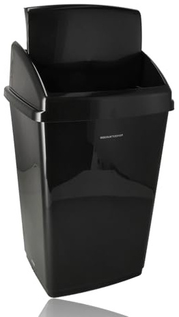 Papelera de 30 litros Negro – Cubo de basura de plástico con tapa oscilante, cubo de basura 50 x 30 x 22 cm, Cubo de basura para separación de residuos, baño, cocina, interior y exterior