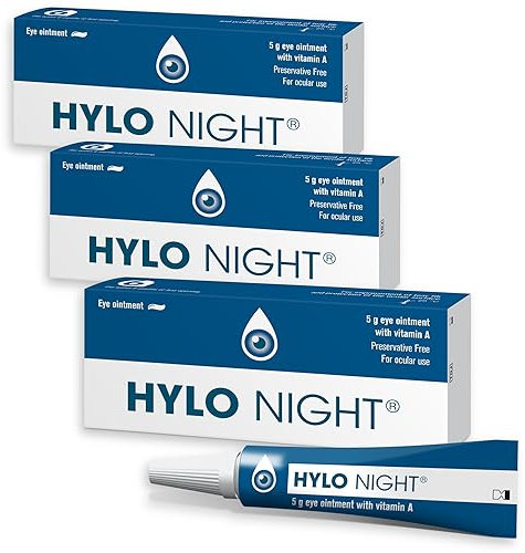 HYLO Night - 3 Pack - Preservative- & Phosphate-Free Eye Ointment for Dry Eyes While Sleeping - 3x5g