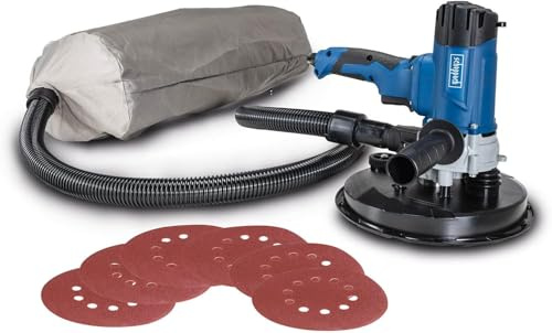 Scheppach Ponceuse Murale & Plafond DS200 | 1200W | Grand plateau de ponçage Ø215 mm | Ergonomique | 6 disques abrasifs inclus, sac à poussière, tuyau d'aspiration & adaptateur d'aspiration