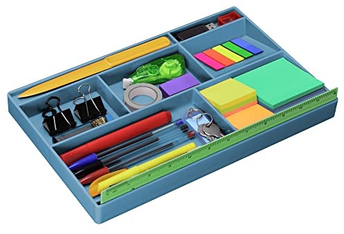 Acrimet Plateau Organisateur avec 8 compartiments, idéal pour tiroirs ou bureaux. Parfait pour le bureau, le maquillage et les accessoires (Plastique). 32,4 × 20,3 × 2,7 cm (Couleur Bleu Uni)
