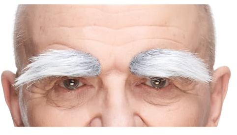 Mustaches Selbstklebender Bushy Eyebrows Gefälschte Augenbrauen, Neuheit, Falsche Gesichtsbehaarung, Kostümzubehör für Erwachsene, Grau mit Weiß Farbe