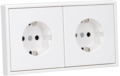 JUNG Serie LS 2x Steckdosen Safety Set Alpinweiß | mit 2x LS1520KIWW SCHUKO Steckdosen mit Berührungsschutz, LS982WW Rahmen 2-fach