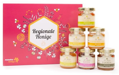 Rüdiger Feldt Regionale Honige Probierset mit 6x50g verschiedenen Honigsorten wie Akazien-, Heide-, Linden-, Raps-, Sonnenblumen- & Tannenhonig | Rüdiger Feldt Regionale Honige Probierset mit 6x50 g verschiedenen Honigsorten wie Akazien, Heide, Linden, Raps, Sonnenblumen