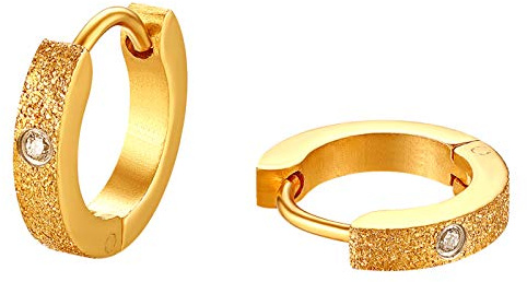 Flongo herrörhängen damörhängen kreoler, rostfritt stål örhängen vikbara kreoler däck huggie örhängen silver svart guld blå matt med strass unik män kvinnor, Rostfritt stål