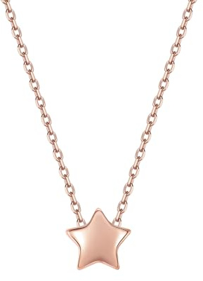 ChicSilver Damen Halskette 925 Silber Herz/Stern/Mond Anhänger Kette Silber/Vergoldet/Schwarz/Rosegold Halsreif für Frauen Mädchen 40cm+5cm Geschenk für beste Freundin Frauen Mädchen