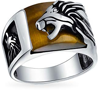 Bague Pour Homme En Pierre Précieuse Grande Bague En Forme De Tête De Lion En Œil De Tigre Brun Rugissant Pour Homme En Argent Sterling 925 Oxydé Fait La Main En Turquie