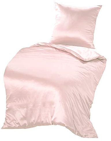 THXSILK Silk Bed Linen Set 2-Piece Duvet Cover 135 x 200 cm and 80 x 80 cm Pillowcase Hypoallergenic 19 Momme Mulberry Silk Bed Linen, Ultra Soft and Smooth, Charming Pink