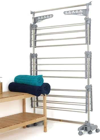 Séchoir à linge étendoir multifonction 25M EXTRA avec 30 accessoires 3 niveaux Gris et Inox
