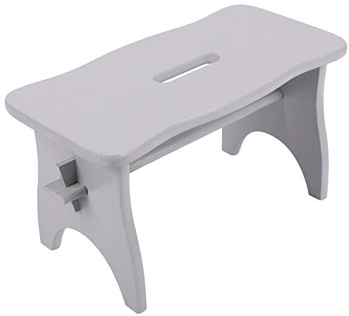 Creative DECO Taburete Gris Madera Bajo Banco | 38 x 19 x 21 cm | Pequeña Silla Reposapiés Banqueta Asiento Escalera de Cocina Baño para Niños y Adultos | Madera de Pino para Decorar y Decoupage