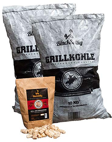 BlackSellig Sud americano Steakhouse carbone 20 kg +50 lana di legno accendifuoco