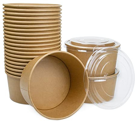 LESIBAG Cuencos de papel grandes – Ensaladeras desechables con tapa, recipientes de comida para llevar para alimentos calientes/fríos, 15 juegos (35 onzas)