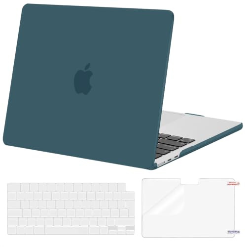 MOSISO Kompatibel mit MacBook Air 13 Zoll Hülle M5 M4 M3 M2 2026-2022 13,6 | Ultradünne, Seidige Haut Hartschale für 13,6 A3449 A3240 A3113 A2681&Tastaturschutz&Displayschutz, Blaugrün