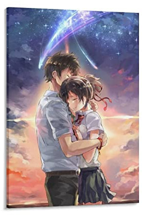 Pósteres de dibujos animados de anime Kimi No Na Wa, hermoso dibujo de pared, póster impreso en lienzo, obras de arte decoración de habitación, 08 x 12 pulgadas (20 x 30 cm)