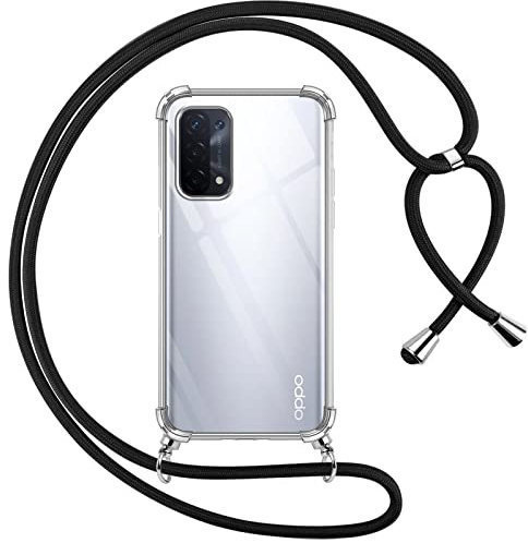 Pnakqil Custodia con Cordino Cover per OPPO A74 5G/A54 5G Girocollo Collana Cordoncino Collo Cordini Laccio Tracolla Catena Silicone Protettiva Trasparente Custodia per OPPO A54 5G Cover, Nero