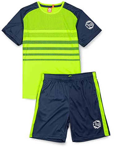 ALPHADVENTURE Sport Set Pojke, Träningsdräkt, T-shirt Kortärmad och Shorts - Från 6 till 14 år, THOMAS NEON GREEN/NAVY, 14