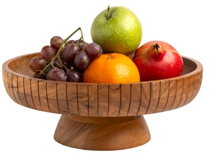 LAVAUK Acacia Wood Fruit Bowl with Pedestal | 12 Dia | Decorative Bowl Used as Centerpiece for Kitchen Counter or Dining Table | Wooden Table Decor| (Natural Finish)