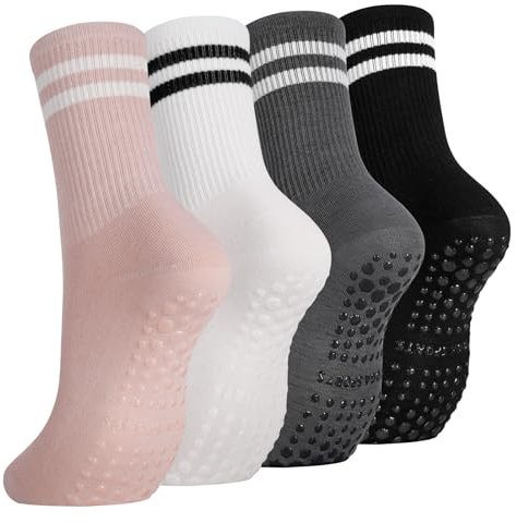 Zuimei 4 Pairs Pilates Socks Yoga Socks Non Slip Grip Sock Reformer Pilates Sock Grippy Sock for Women Pilates, Yoga, Gym Barre, Ballet, Dance, Barefoot Workout